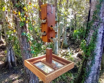 Combination outdoor bird feeder and bird seed catcher - wood bird feeders handmade in USA - comes with bird feeder hanging hardware
