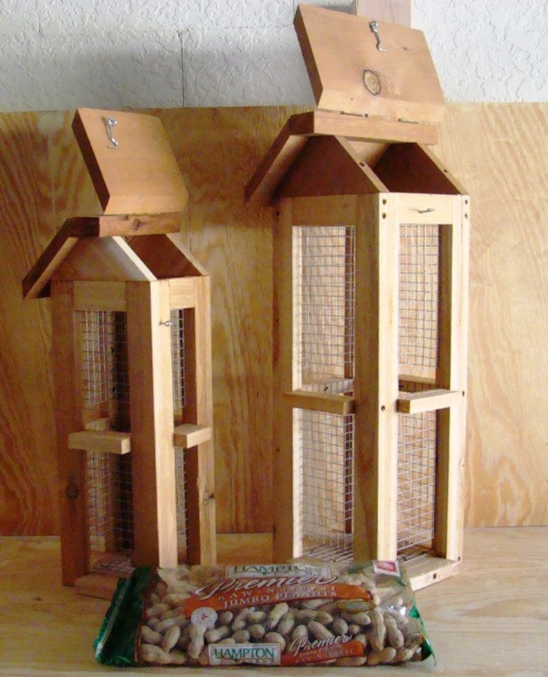 Beautiful cedar wood whole peanut bird feeders Unique bird feeders for blue jays and woodpeckers image 2