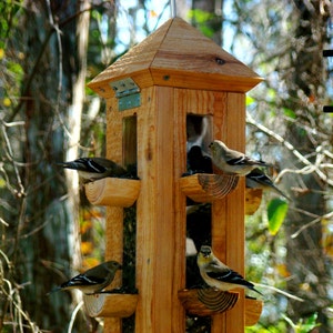 Handmade rustic cypress wood bird feeder - finch feeder and cardinal bird feeder - use as hanging bird feeder or can be post mounted