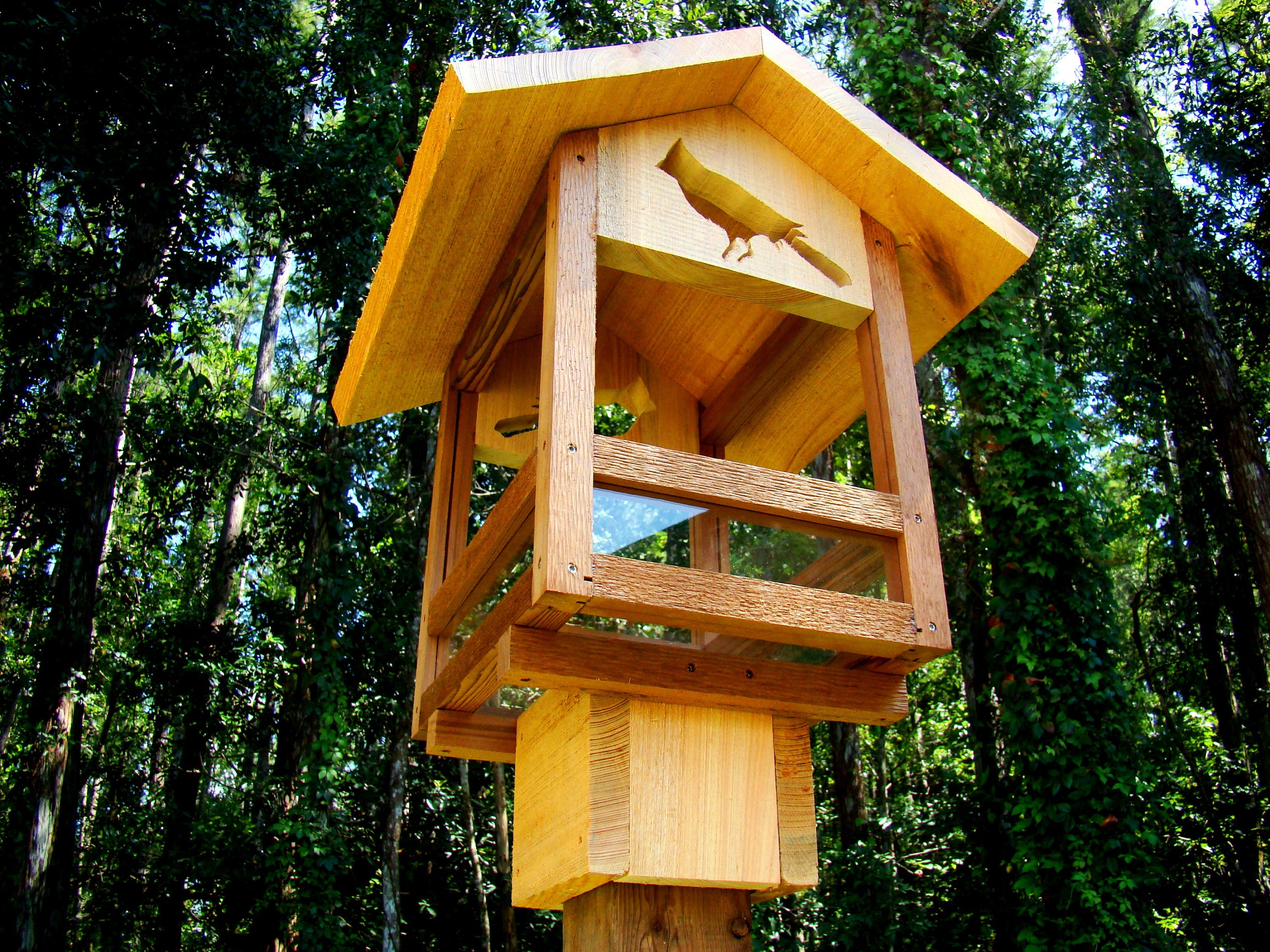 Handmade Rustic Cypress Wood Bird Feeder Finch Feeder and Cardinal Bird  Feeder Use as Hanging Bird Feeder or Can Be Post Mounted 