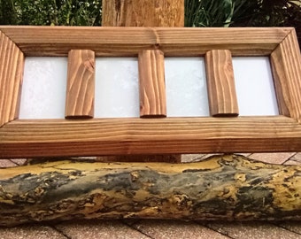 Wooden 4x6 picture frames / 4 opening multiple photo collage frame - handmade from Douglas fir logs - comes w/ backing-glass
