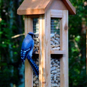 Beautiful cedar wood whole peanut bird feeders Unique bird feeders for blue jays and woodpeckers image 5