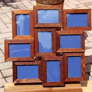 Rustic weathered 4x6 collage frames / wall photo frames - 9 opening picture frame handmade from cedar wood - comes w/ backing-glass-hanger