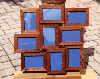 Rustic weathered 4x6 collage frames / wall photo frames - 9 opening picture frame handmade from cedar wood - comes w/ backing-glass-hanger