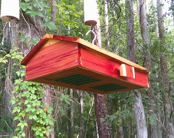 Upside down suet feeder / woodpecker bird feeder - invite woodpeckers to this wooden birdfeeder and discourage starlings and blackbirds