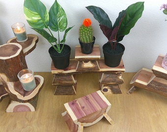 Rustic wood display riser, plant riser - handmade wooden block risers stackable for multi tiered displays of plants or candles
