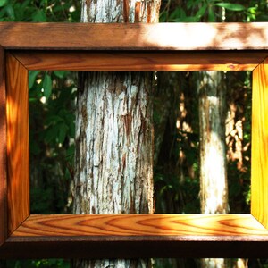 Pu&ograve; includere: Una cornice per foto in legno con una finitura in legno naturale. La cornice &egrave; vuota e ha un colore marrone chiaro.