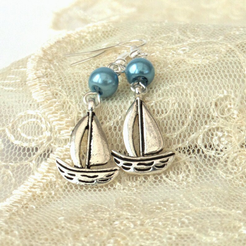 Sailing boat earrings for boat lover nautical ship charm Etsy
