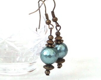 Teal green earrings, vintage inspired jewellery, birthday gift for sister, present for niece