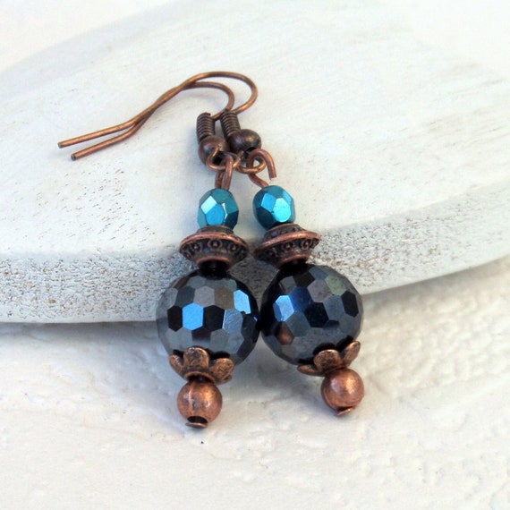 Blue Crystal Copper Earrings Vintage Theme Party Thank You Etsy