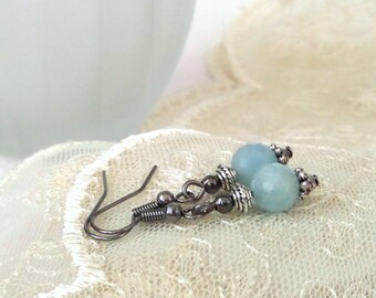 Aquamarine earrings, gift for sister, blue gemstone earrings, birthstone jewellery, anniversary gift wife