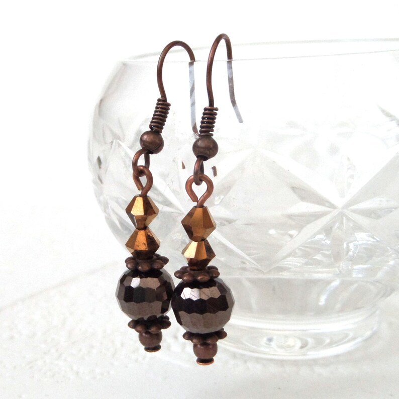 Crystal Copper Earrings With Brown and Copper Crystals Etsy UK