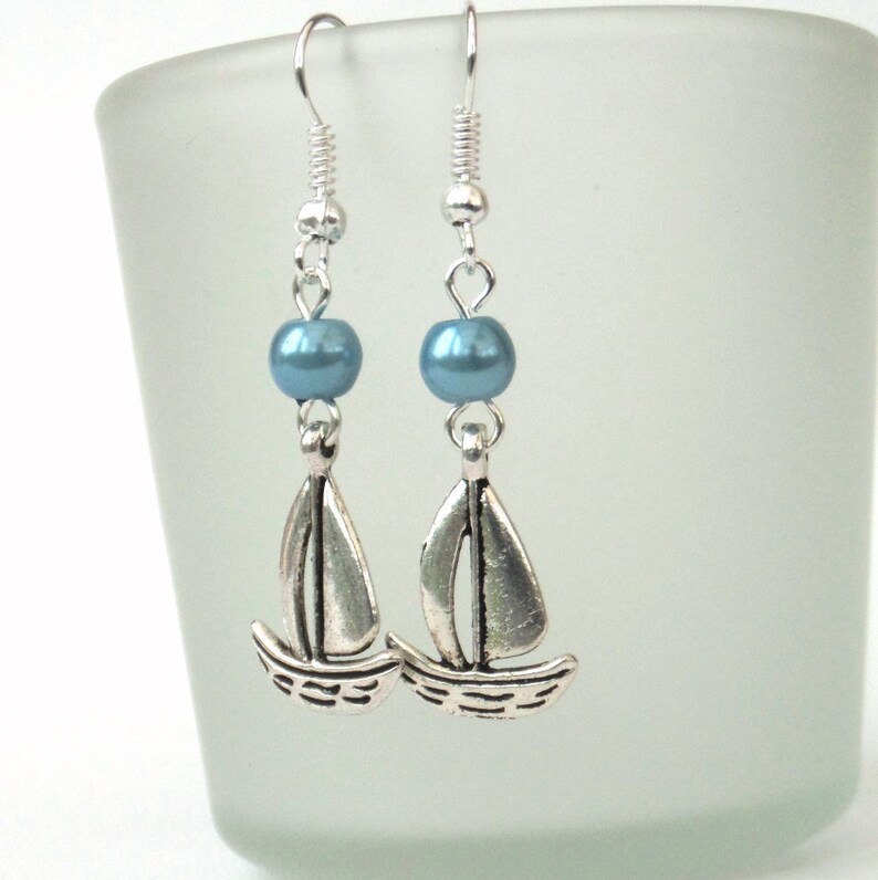 Sailing boat earrings for boat lover nautical ship charm Etsy