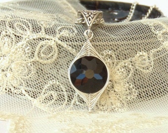 Wire wrapped necklace with black crystal, elegant black crystal necklace, birthday  gift for sister