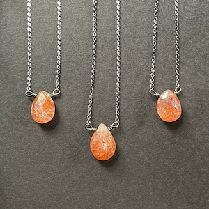 Short Sunstone Necklaces - Sunstone Drop Necklace - Short Crystal Necklaces - Short Gemstone Necklaces - Sunstone Necklace
