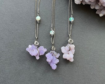 Short Grape Agate & Opal Necklaces - Grape Agate Necklace - Crystal Necklace - Gemstone Necklace - Wire Wrapped Necklace - Crystal Jewelry