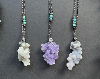 Short Grape Agate & Turquoise Necklaces - Short Grape Agate Necklace - Short Crystal Necklaces - Short Gemstone Necklace - Gem Necklace