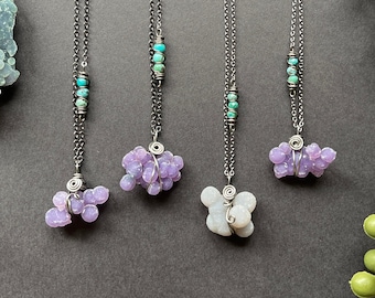 Grape Agate & Turquoise Necklace: Silver Wire Wrapped Gemstone
