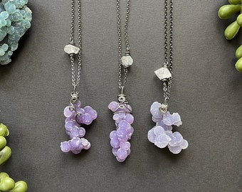 Short Grape Agate & Diamond Quartz Necklaces - Grape Agate Necklace - Crystal Necklace - Gemstone Necklace - Wire Wrapped Necklace