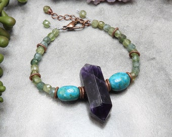 Beaded Amethyst, Turquoise & Apatite Bracelet - Amethyst Bracelet - Turquoise Bracelet - Beaded Bracelet