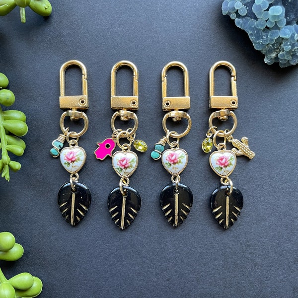 Boho Kristall Schlüsselanhänger - Blatt Schlüsselanhänger - Herz Schlüsselanhänger - Hamsa Schlüsselanhänger - Türkis Schlüsselanhänger - Kristall Schlüsselanhänger - Geldbörse Charms