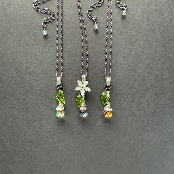 Aura Glass Crystal Flower Bud Necklaces
