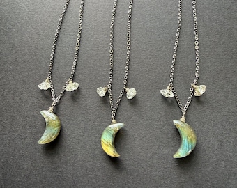 Short Labradorite Moon & Diamond Quartz Stars Necklaces