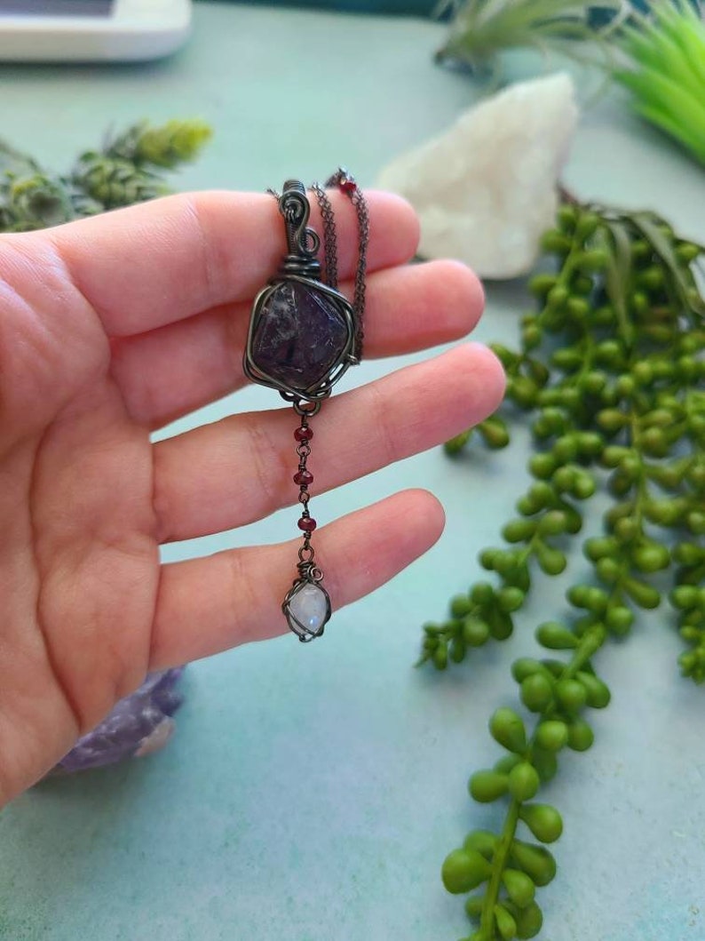 Gemstone Necklace Fluorite Fluorite Necklace Ruby /& Rainbow Moonstone Necklace Short Crystal Necklace