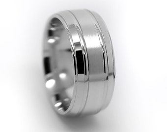 8mm 925 Sterling Silver Men's Ring, Silver Mens Wedding Band, Brushed Engagement Ring Anniversary Gift, Classic Promise Ring, 8242W