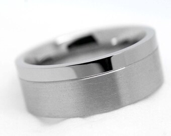 8mm Titanium Classic Wedding Ring for Men, Brushed and Polish Finish Flat Ring, Hypoallergenic Wedding Ring, 0016