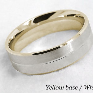 6mm 10K Solid Gold Wedding Band for Men Women, Gold Beveled Ring Brushed Polished Wedding Band Customize Engagement Ring for Men 10K 14K 18K
