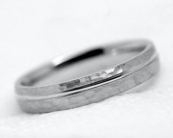 4mm 925 Silver Hammered Wedding Band for Men Women, 925 Sterling Silver Low Dome off centre Line, Personalized Engraving Promise Ring