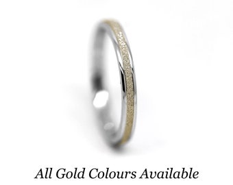 2mm 10K Solid Gold Wedding Band for Women, Celestial Stackable Sparkly Ring, Minimalist Dainty Anniversary Two Tone Gold Ring