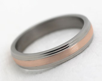 4 mm Titanium 10k Gold Wedding Band, Two tone hypoallergenic Unisex Wedding Ring, Mens Engagement Ring Anniversary Gift Rose Yellow Gold