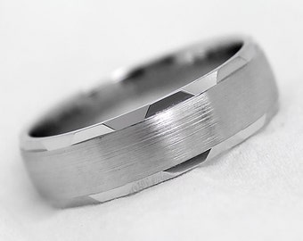 6mm 925 silver Wedding Ring for Men, Geometric Edges with Brushed centre