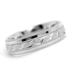 5mm 925 Silver Wedding Band for Men & Women with Filigreed Design and Stone Finish, Personalized Engraved Ring Mens Engagement Promise Gift