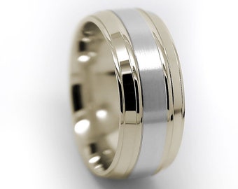 8mm 10k Gold Mens Wedding Band, Two Tone Gold Mens Engagement Ring Anniversary Gift for Husband Personalized Engraving