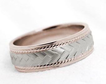 6mm 10k Gold Wedding Band for Men and Women, Braided Celtic Solid Two Tone Gold Mens Engagement Ring Wedding Anniversary Gift