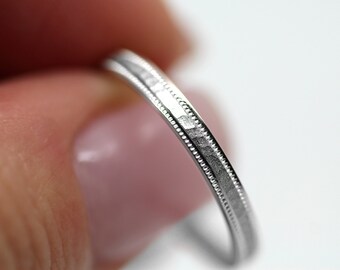 2mm 925 Sterling Silver Hammered Ring for Women • Personalized Promise Stackable Ring, Thin Hammered Wedding Band