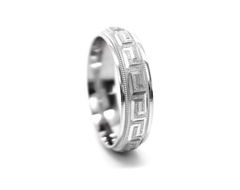 6mm 925 Sterling Silver Ring, Greek Design Wedding Band, Mens Engagement Promise Ring