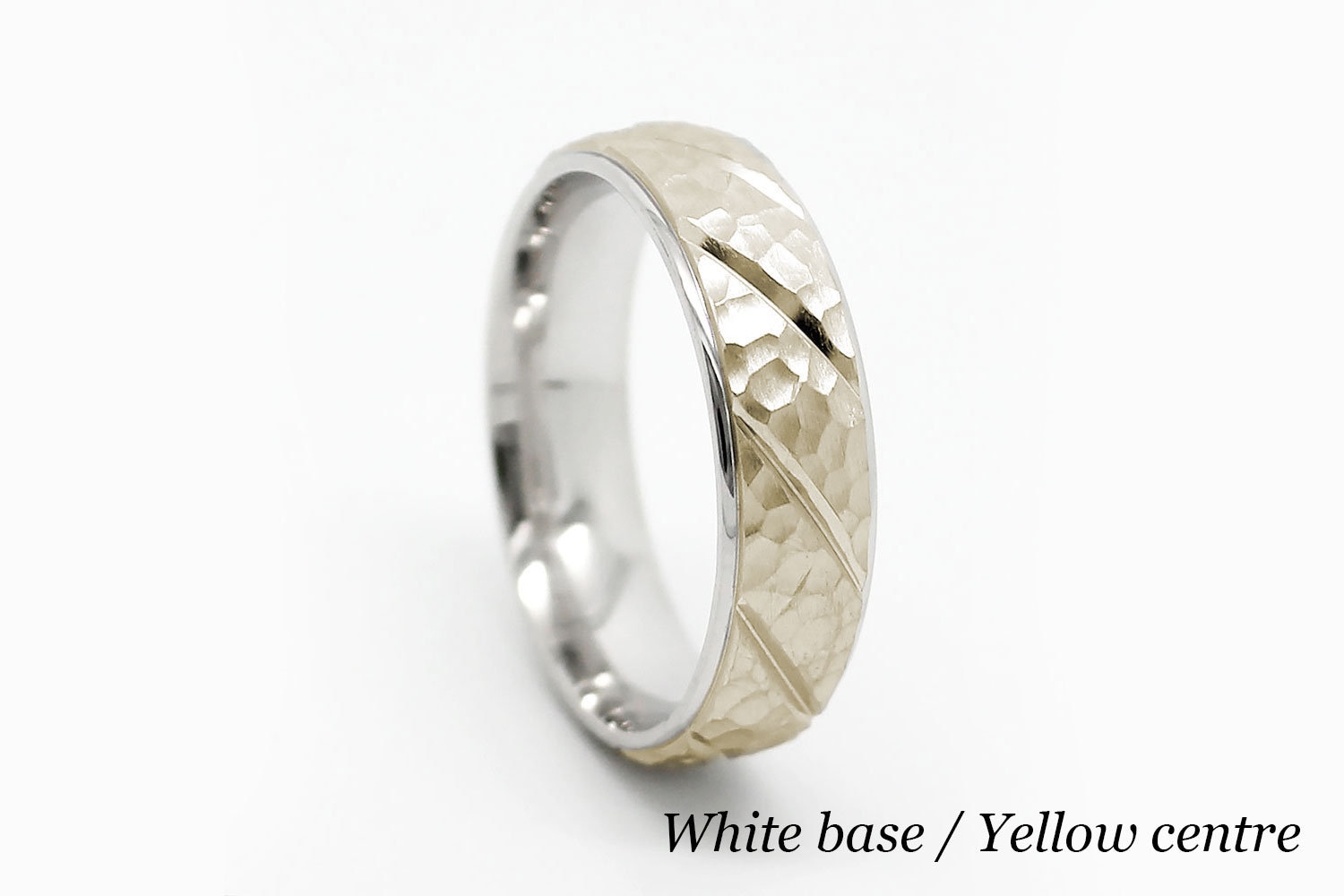 6mm 10k Gold Hammered Wedding Band for Men & Women • Solid Two Tone Gold Wedding Ring Hammered Men's Engagement Ring Anniversary Gift