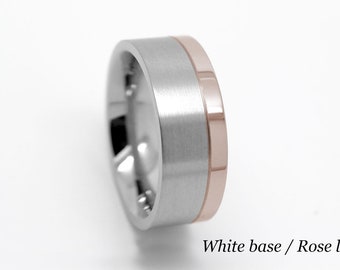 8mm 10K Gold Mens Wedding Band, Two tone Gold Men"s Engagement Ring, Matching Women's Wedding Ring, Engraved Anniversary Gift