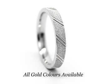4mm Solid 10k Gold Mens Wedding Band Women, Sparkly Diamond Dust Ring, Classic Gold Wedding Ring, Anniversary Ring