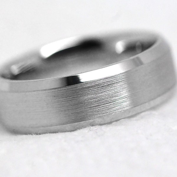 6mm 925 Sterling Silver Wedding Band for Men | Beveled Edge Wedding Ring Brushed Finish Classic wedding ring for Men Free Engraving