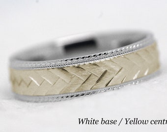 6mm 10k Gold Wedding Band for Men and Women • Braided Matching Two tone Gold Rings Engraved Ring Mens Engagement Ring Anniversary Gift