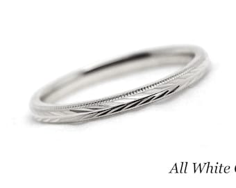 Women's Wedding Band 2mm 10K Gold Ring, Wheat Engraved Filigree Band, Thin Personalized Anniversary Ring