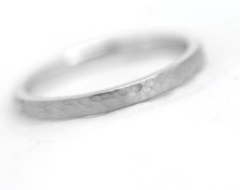 2mm Solid 925 Sterling Silver Hammered Wedding Band for Women, Stacking Hammered Silver Ring