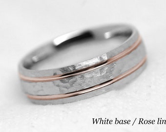 6mm Gold Hammered Wedding Ring for Men and Women, Solid Two Tone Men's Engagement Ring Anniversary Gift for Groom Husband to be