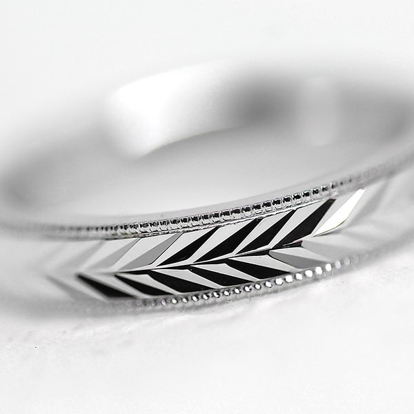 925 Sterling Silver Mens Wedding Band Women • 4MM Silver Wedding Ring • Wheat Nature Wedding Band