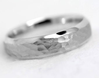 5mm Hammered 925 Silver Wedding Band for Men & Women, Personalized Engraving Beveled Mens Engagement Promise Ring Anniversary Gift Jewelry